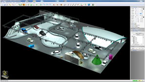 バーチャル空間を作る過程（Vectorworksで3D化したセットを照明シミュレーションソフトに取り込み、バーチャル空間上でさまざまな検証と事前プログラムを行う） 2