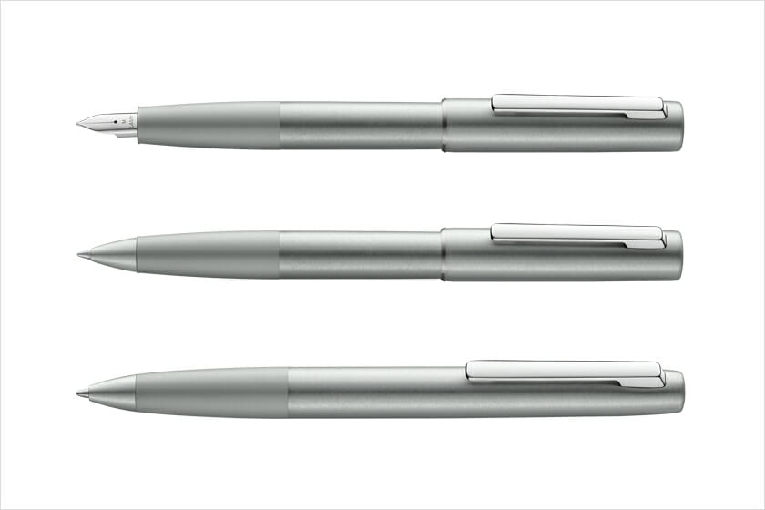 LAMY aion olivesilver（上から）万年筆、ローラーボール、ボールペン