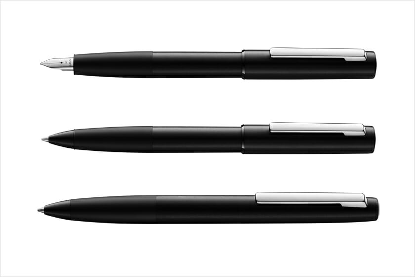 LAMY aion black（上から）万年筆、ローラーボール、ボールペン