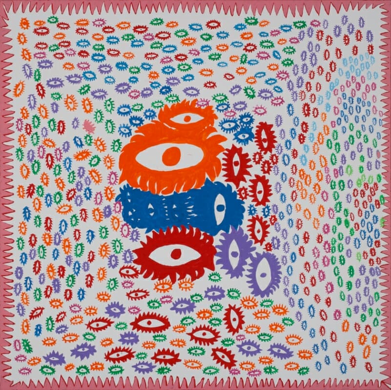 草間彌生　わたしの大好きな眼たち　2013年　アクリル・キャンバス　194×194cm　©YAYOI KUSAMA