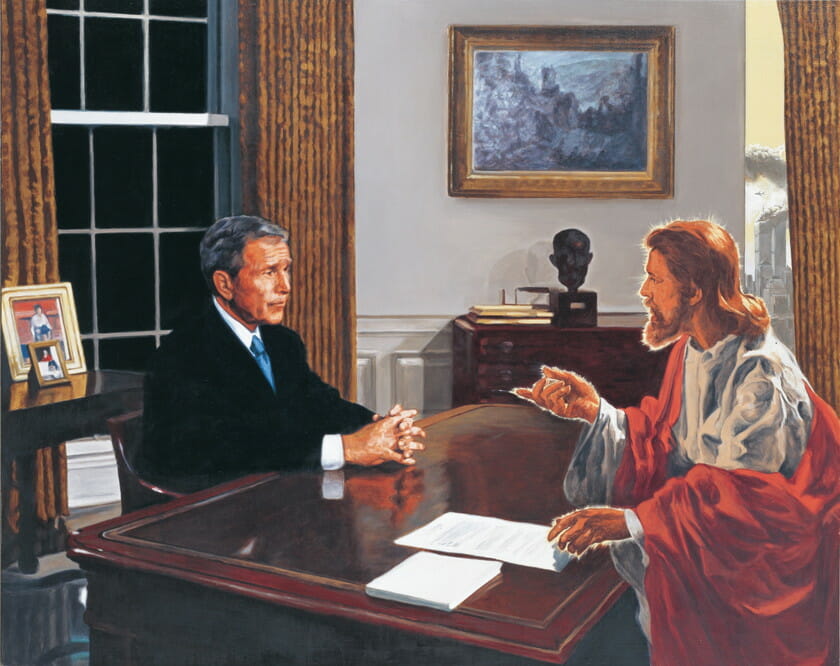 福田美蘭　《ブッシュ大統領に話しかけるキリスト》 2002年　新潟県立近代美術館・万代島美術館蔵