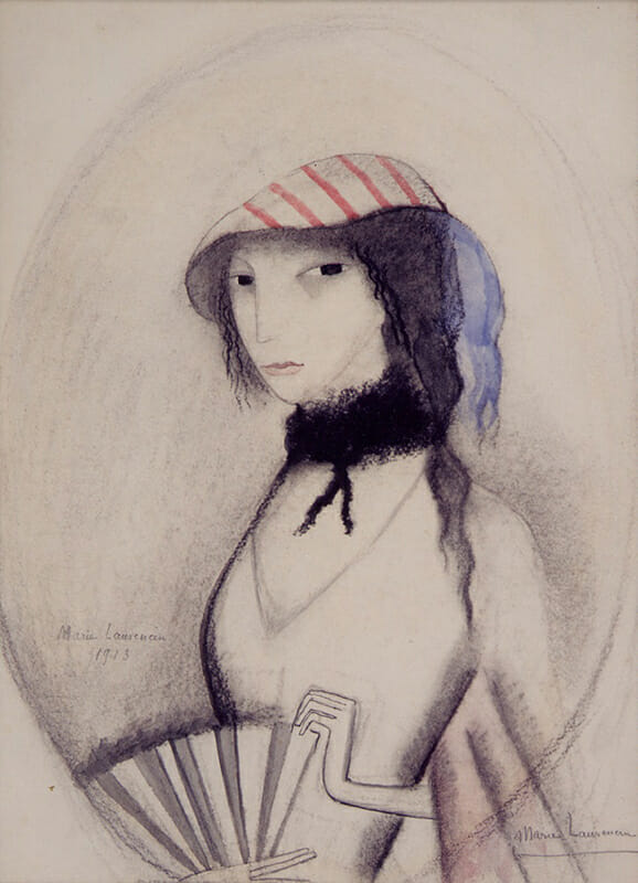 マリー・ローランサン《扇を持つ若い女》1913年、水彩・紙