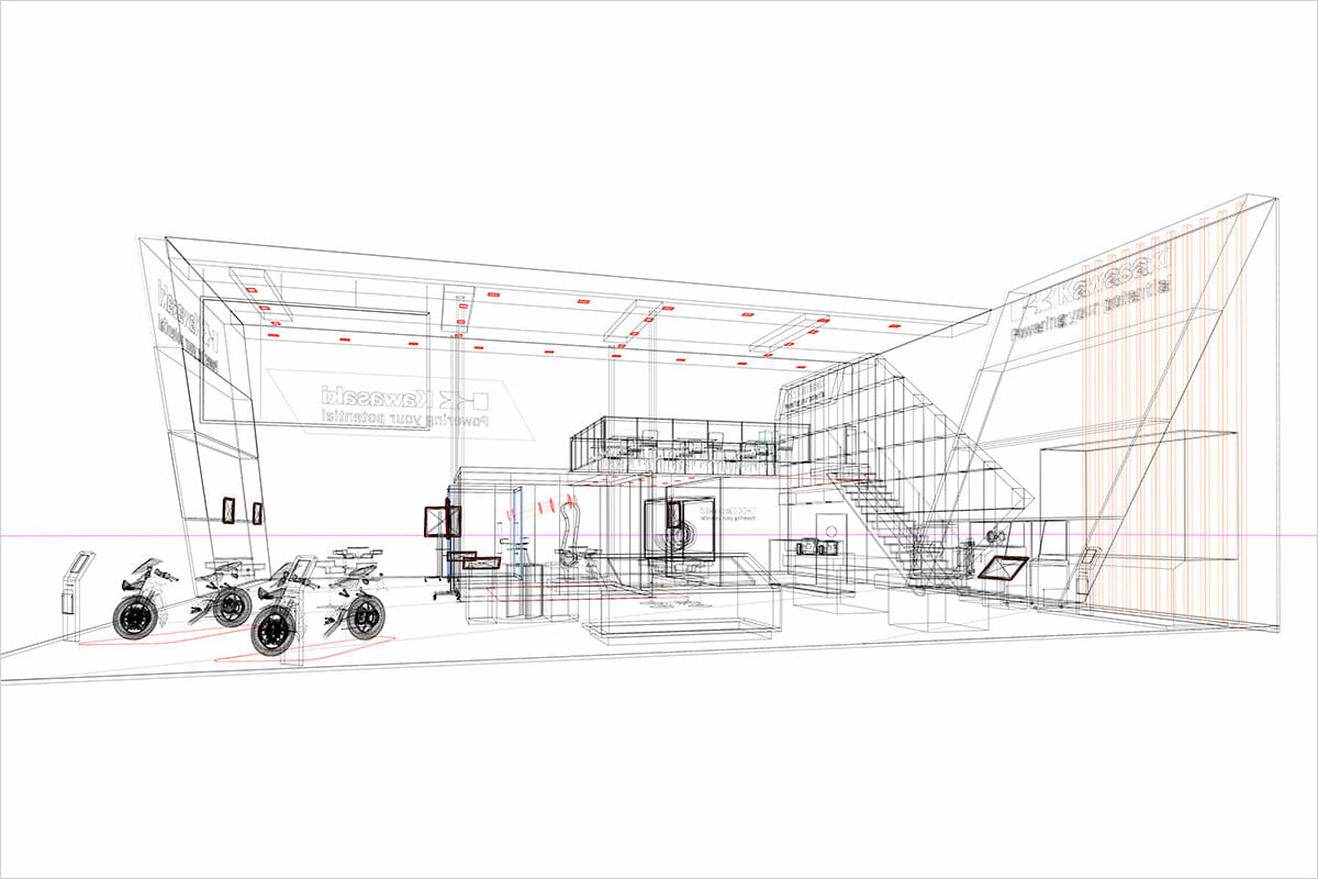 「HANNOVER MESSE 2019」川崎重工業株式会社の出展ブース(ワイヤーフレーム)