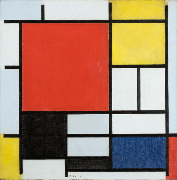 ピ ー ト・モンドリアン 《 大きな赤の色面、黄、黒、灰、青色のコンポジション 》 1921 年 油彩、カンヴァス デン・ハーグ美術館　Kunstmuseum Den Haag※画像の無断転載を禁じます