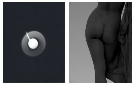左：藤本由紀夫《top122018》 2018 203×254mm、印画紙、右：ヨルグ・レーマン《nocturne1》2007 280×420mm