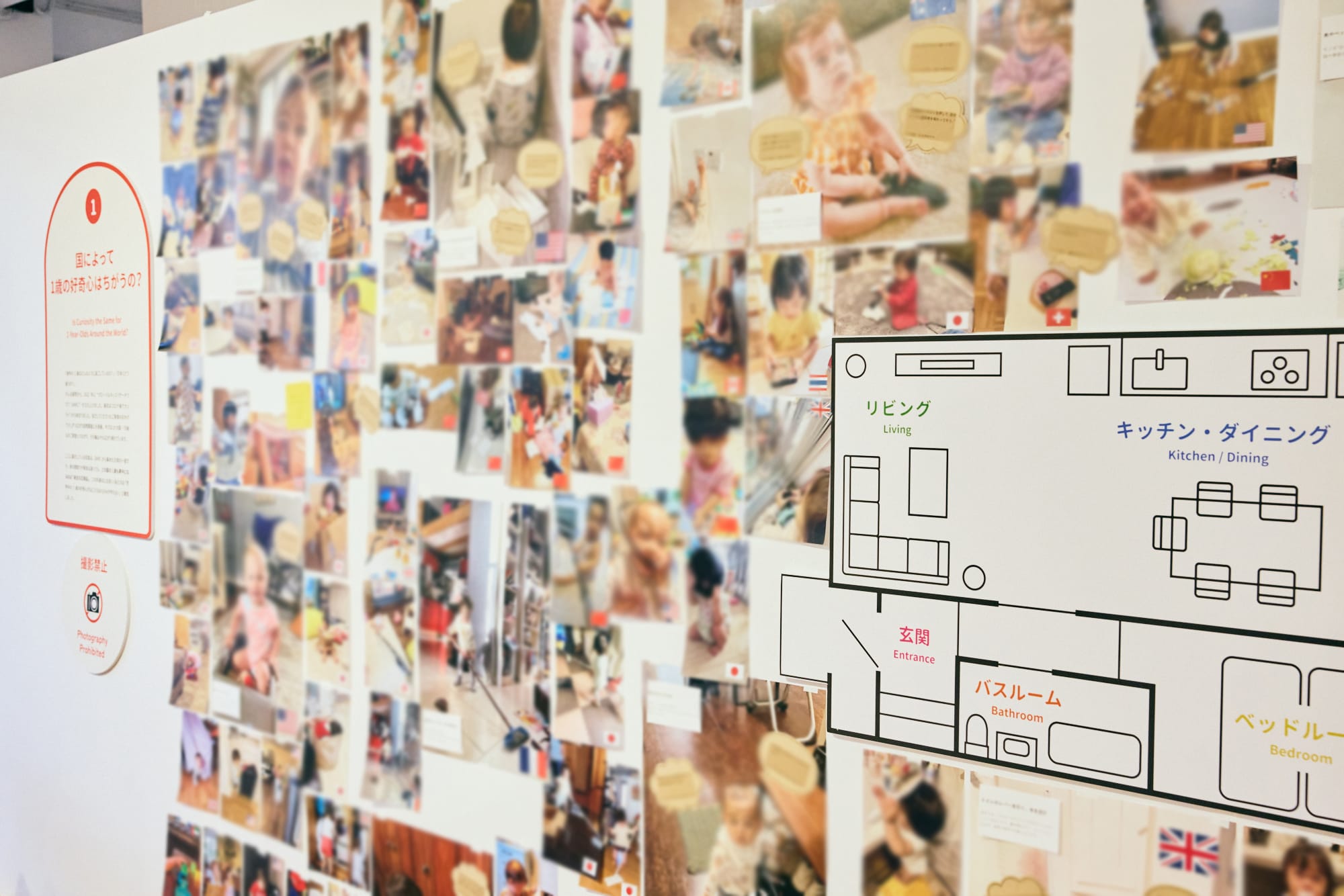 一面に貼り出されたさまざまな国の1歳児の日常