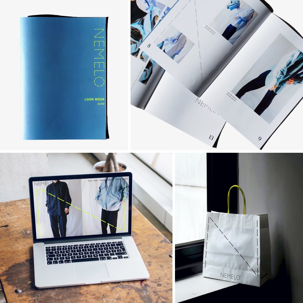 在学時の課題作品。ファッションブランドをコンセプトやストーリーから企画し、フォト、ルックブック、ショッパー、Webサイト等のデザインに落とし込んだ